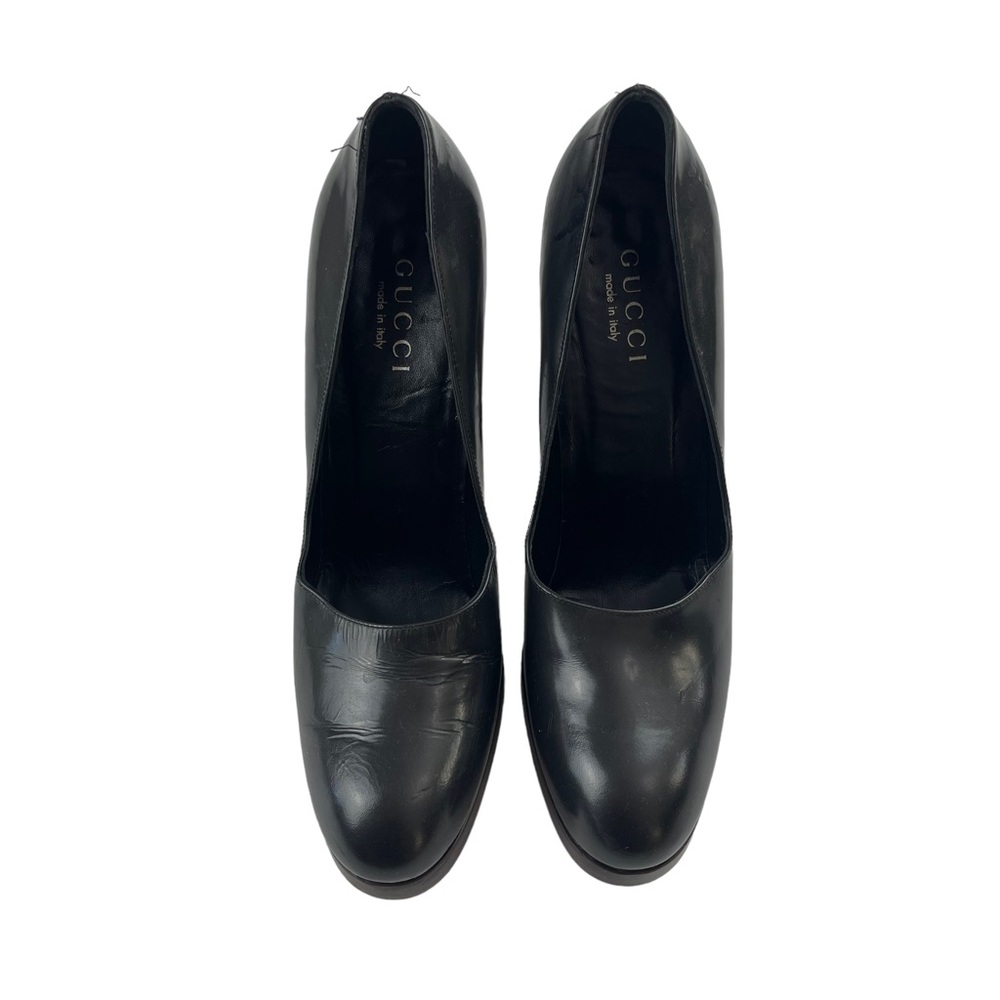 Gucci Black Leather Round-Toe Block Heel Pumps - Picture 3 of 13